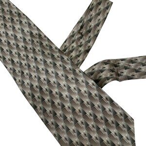 Pierre Cardin 100% Silk‎ Taupe Sage Green Geometric Printed Necktie Tie